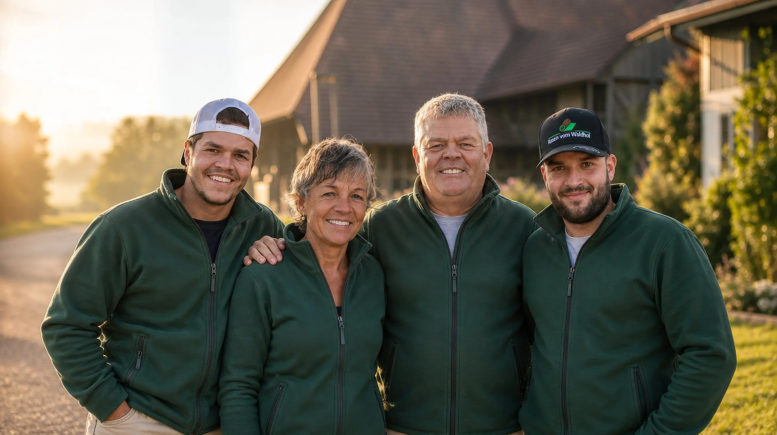 Familie Vögeli — Susanna, Hans, Tim und Mika, Rasen vom Waldhof